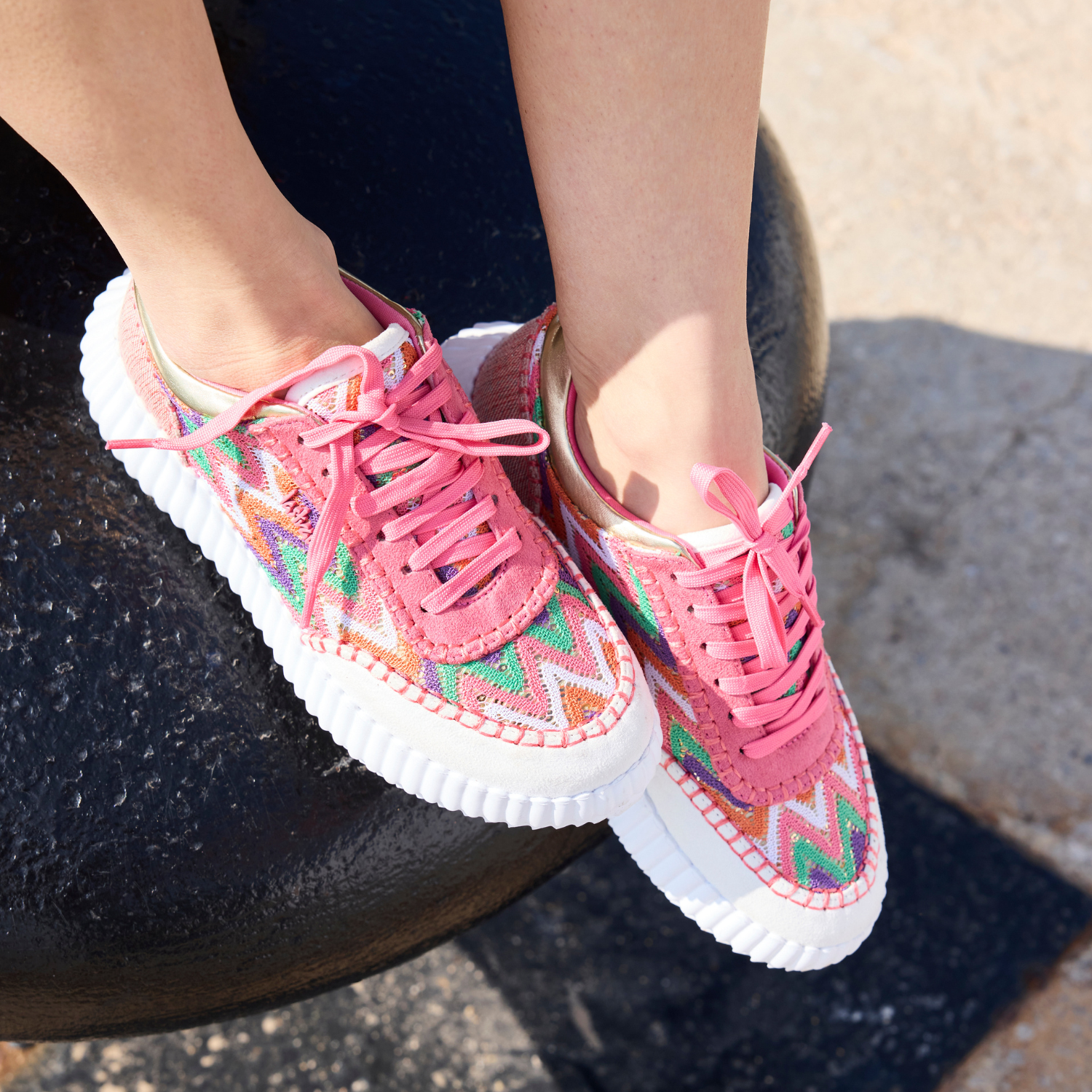 Sneaker roze multi textiel