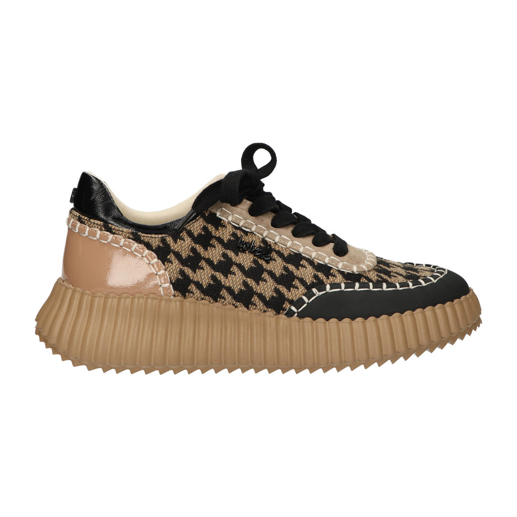 Sneaker zwart beige textiel