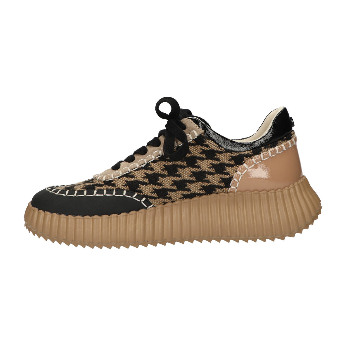 Sneaker zwart beige textiel