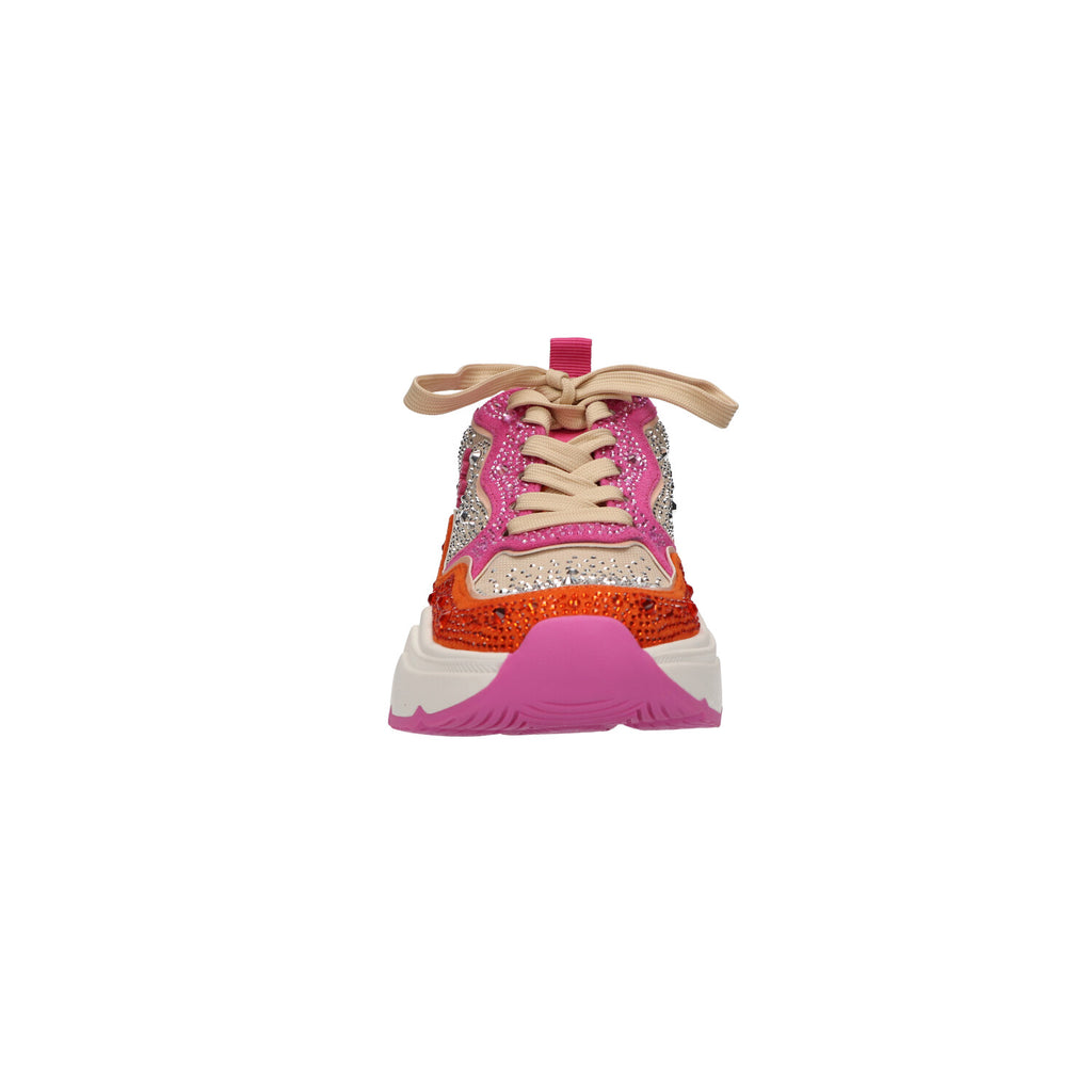 Sneaker met steentjes oranje roze textiel