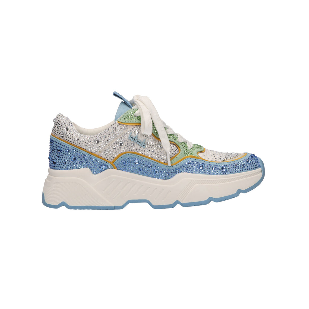 Sneaker met steentjes lichtblauw textiel