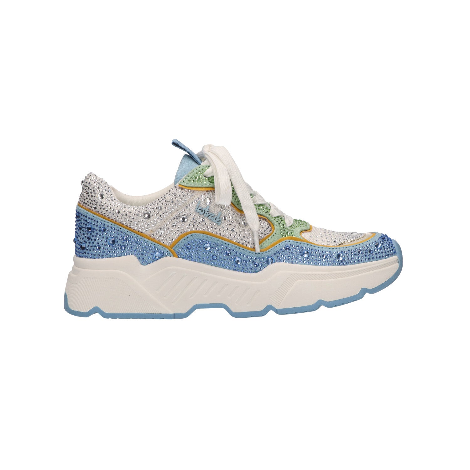 Sneaker met steentjes lichtblauw textiel