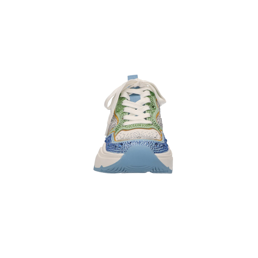 Sneaker met steentjes lichtblauw textiel