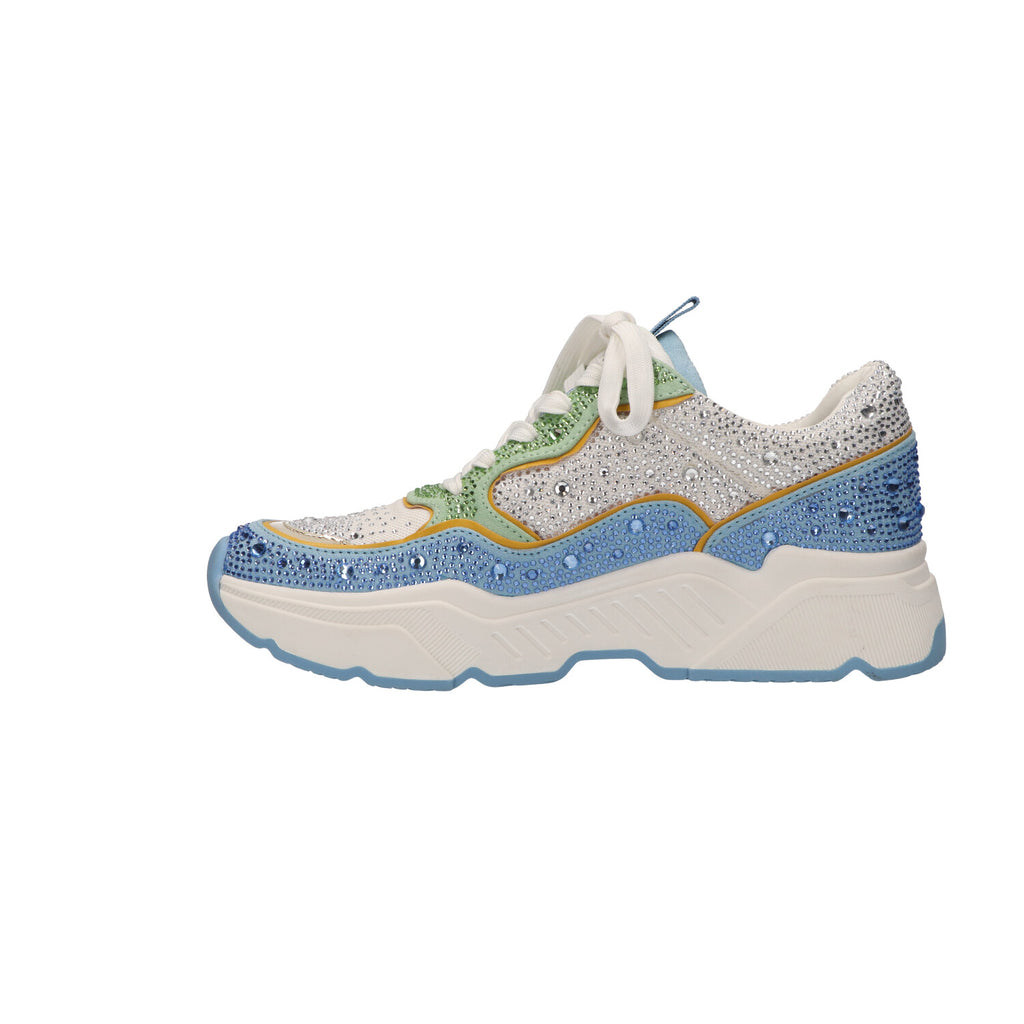 Sneaker met steentjes lichtblauw textiel