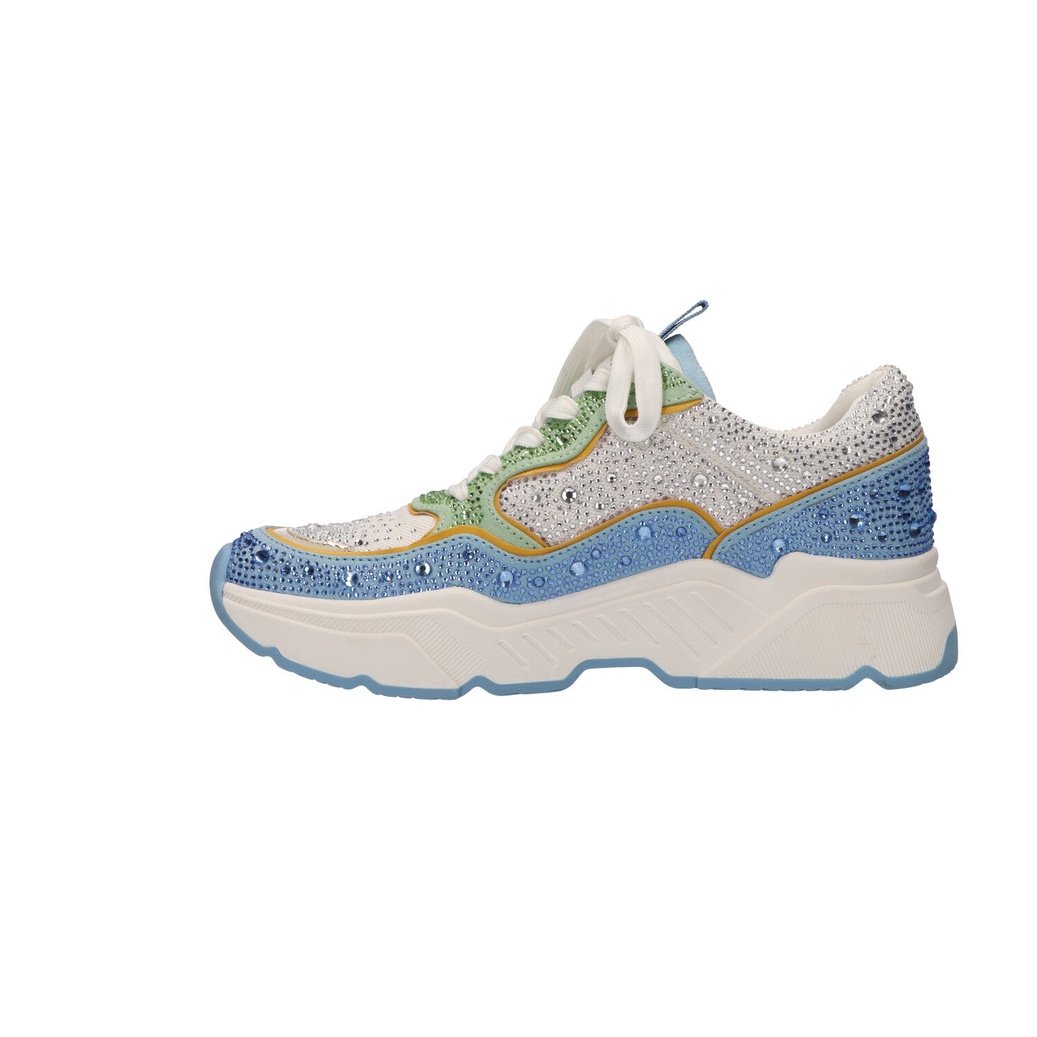 Sneaker met steentjes lichtblauw textiel