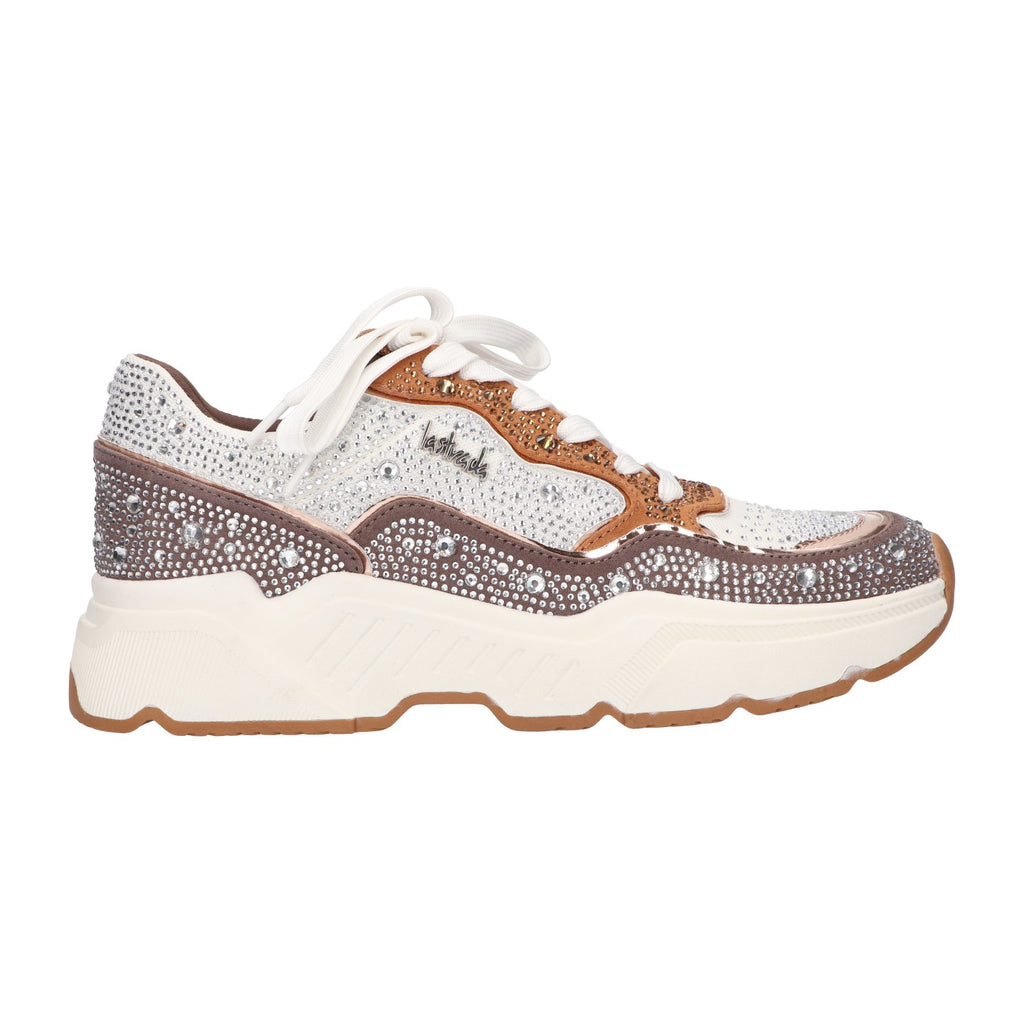 Sneaker met steentjes taupe textiel
