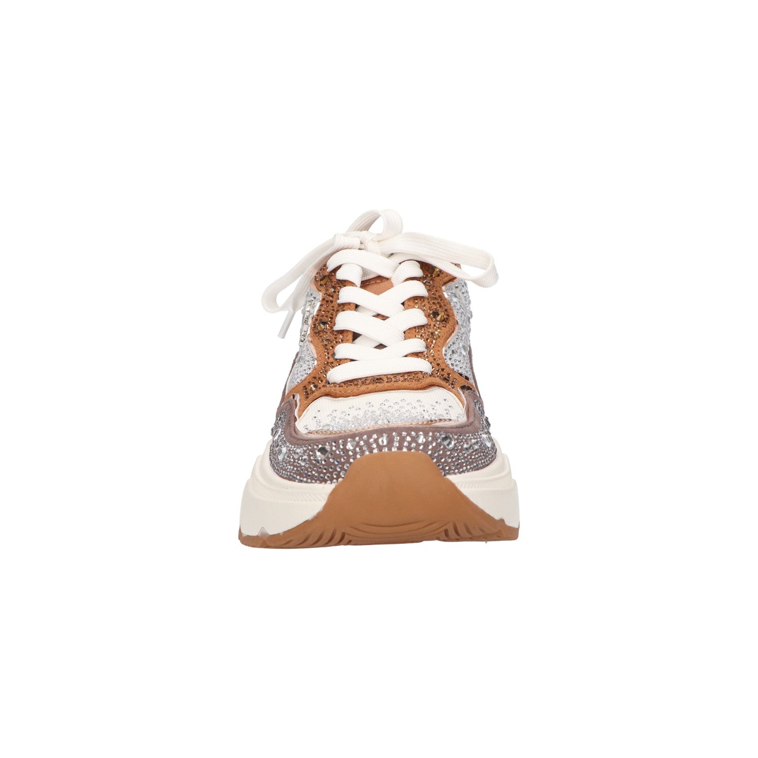 Sneaker met steentjes taupe textiel