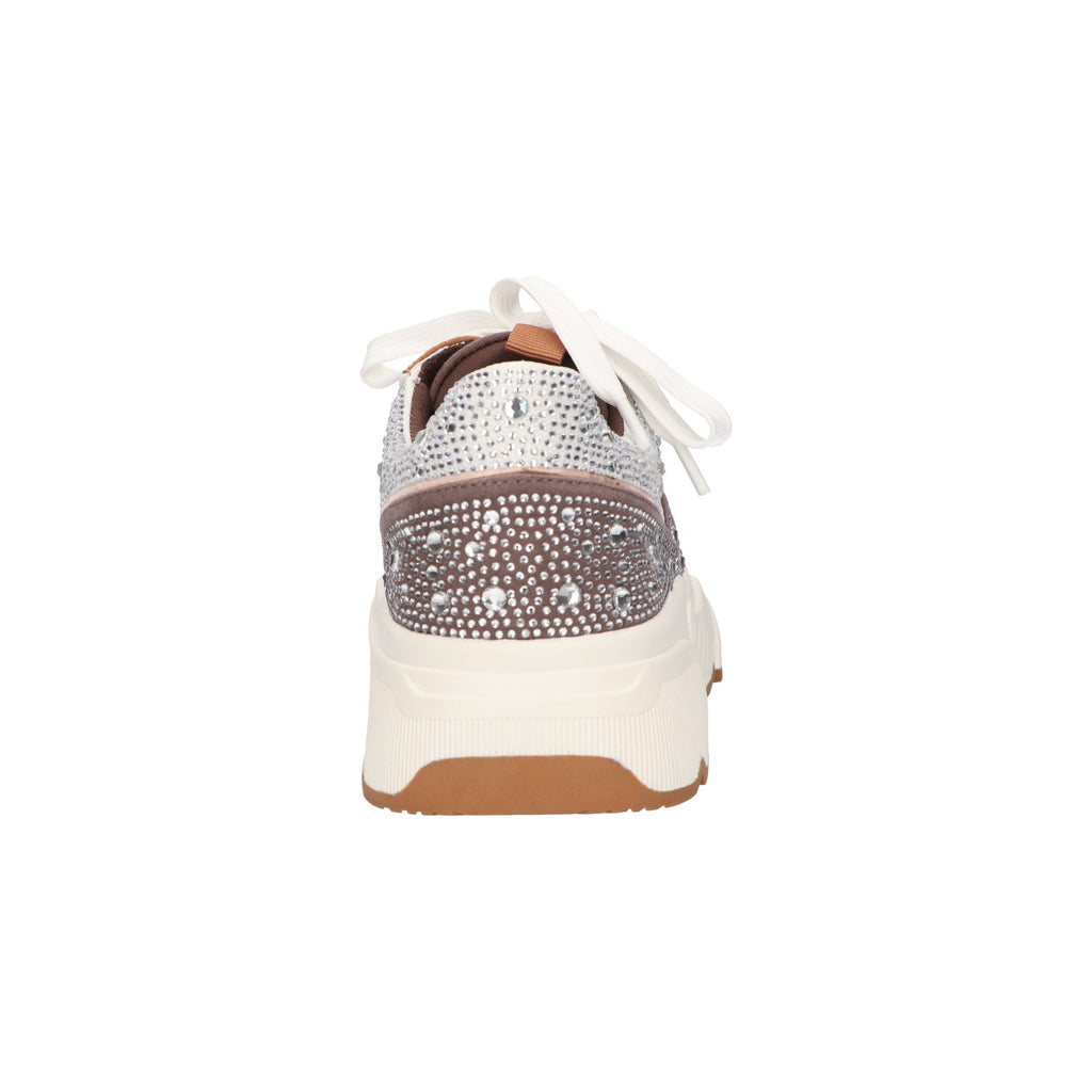 Sneaker met steentjes taupe textiel