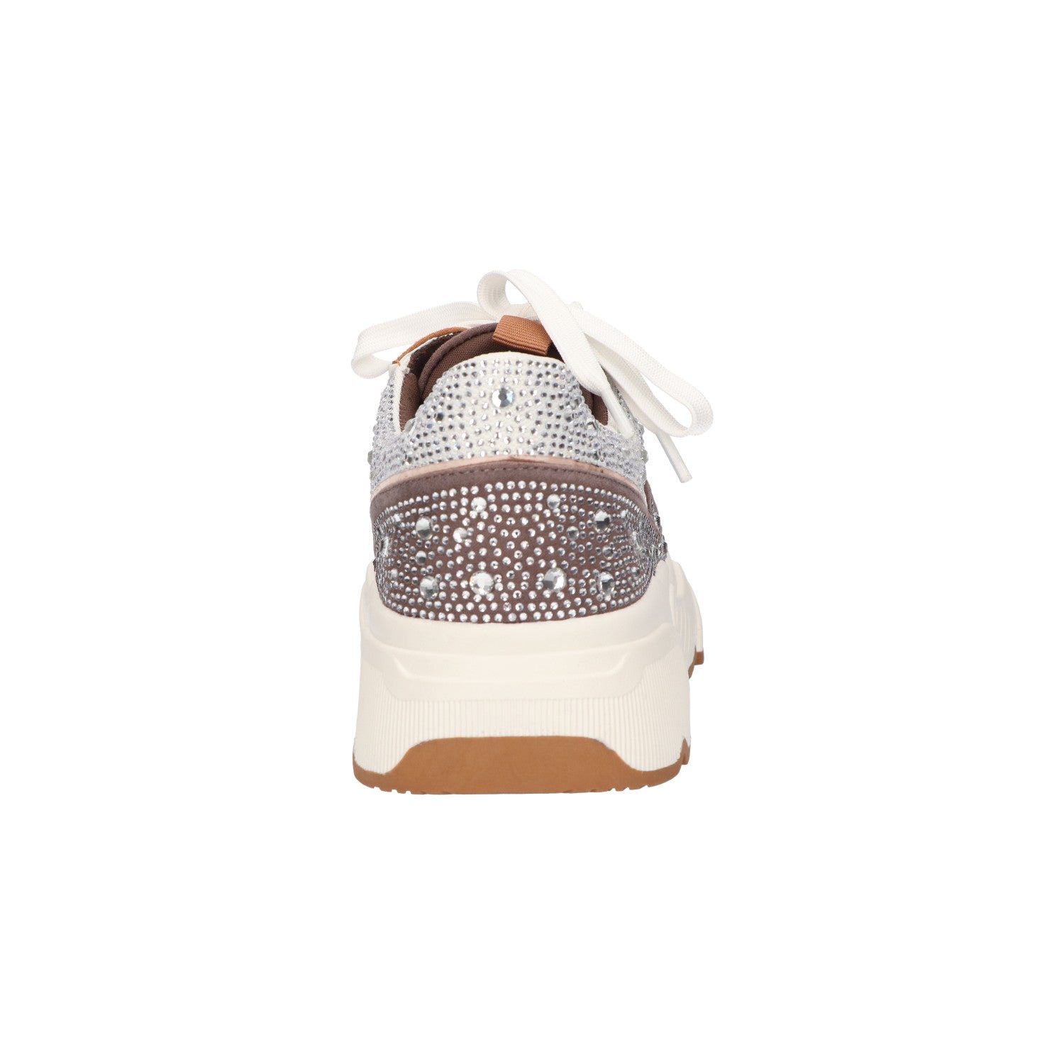 Sneaker met steentjes taupe textiel