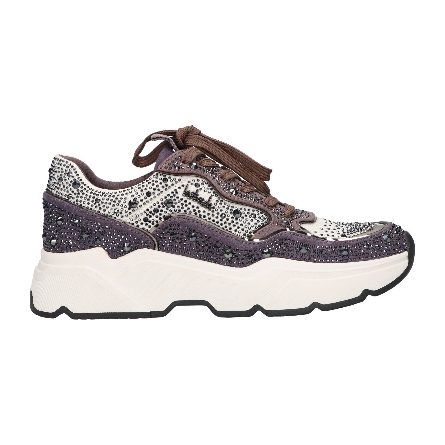 Sneaker met steentjes grijs textiel