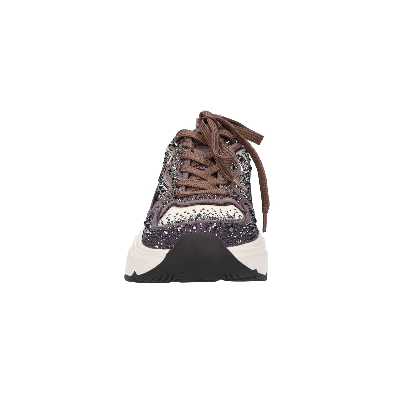 Sneaker met steentjes grijs textiel
