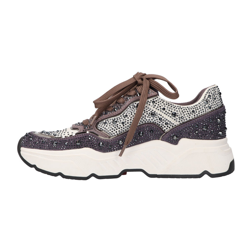 Sneaker met steentjes grijs textiel