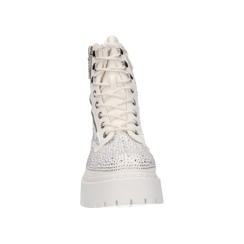Bootie met stenen wit suede