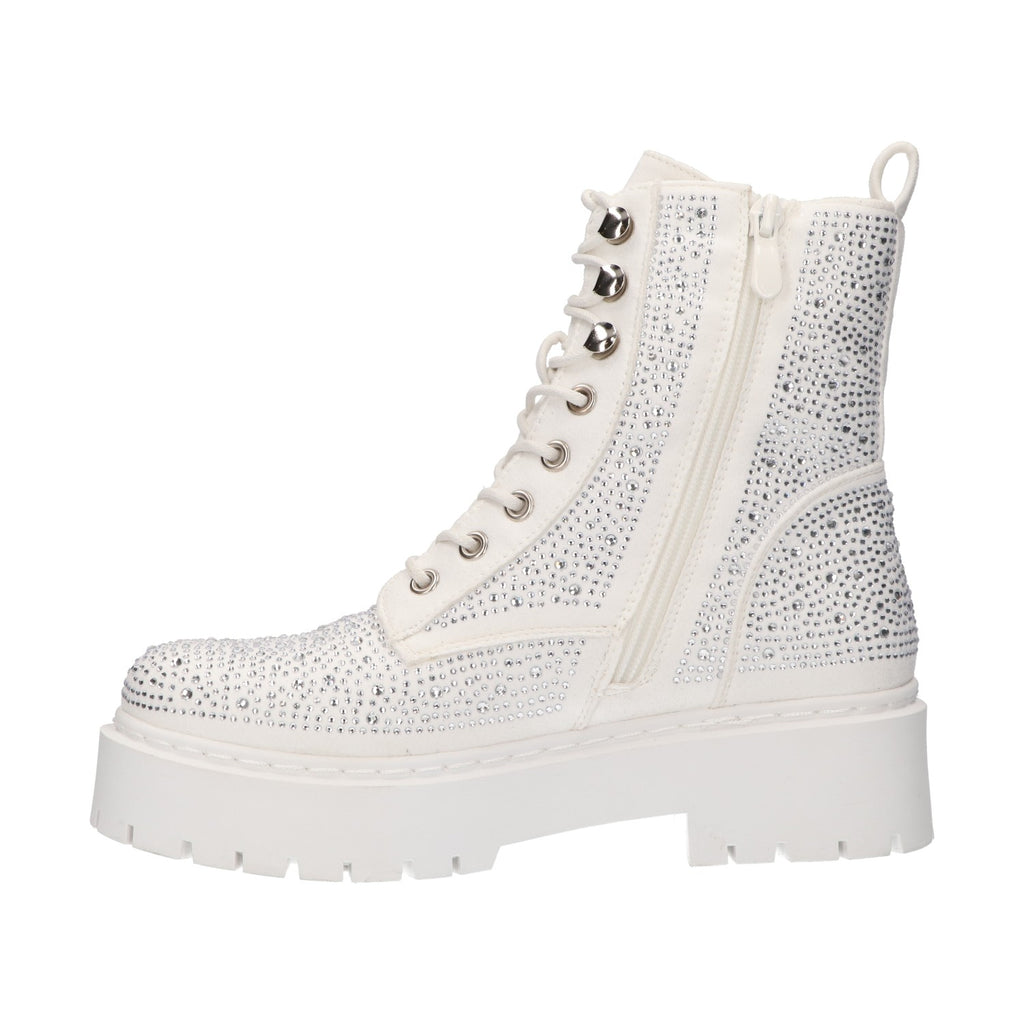 Bootie met stenen wit suede