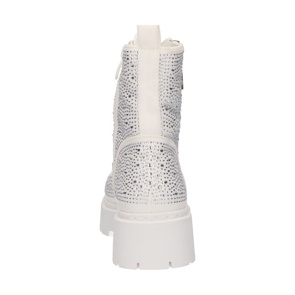 Bootie met stenen wit suede