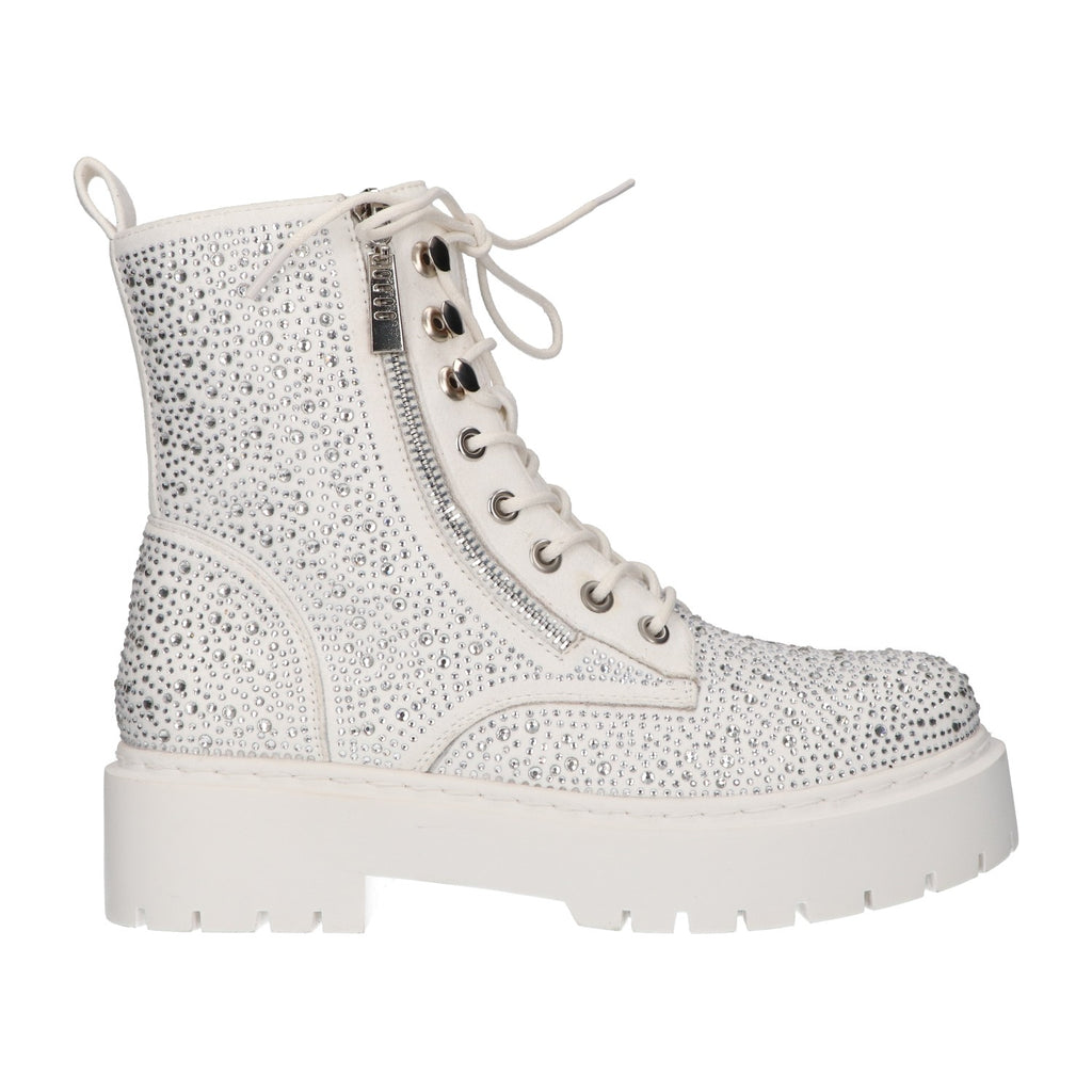 Bootie met stenen wit suede