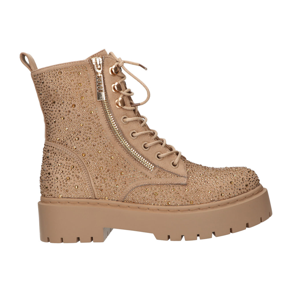 Bootie met steentjes beige suede
