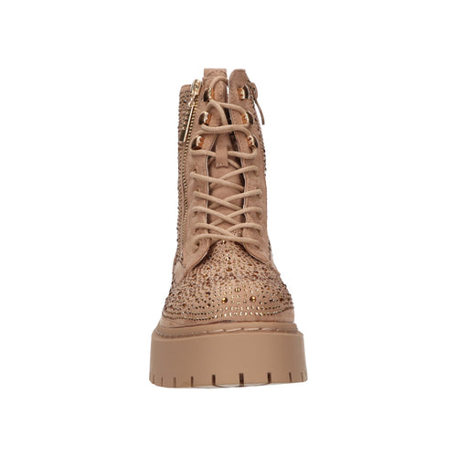 Bootie met steentjes beige suede