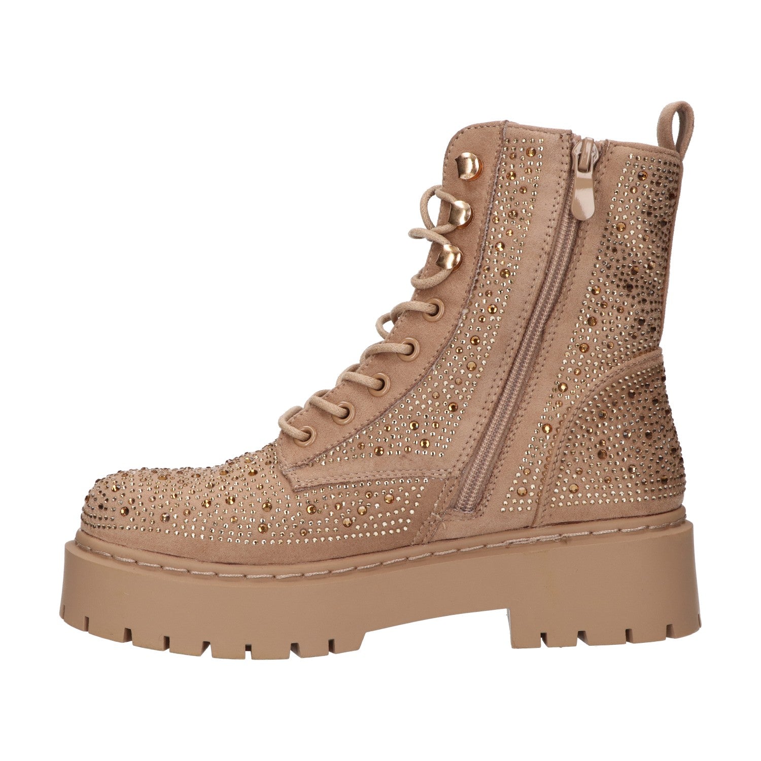 Bootie met steentjes beige suede
