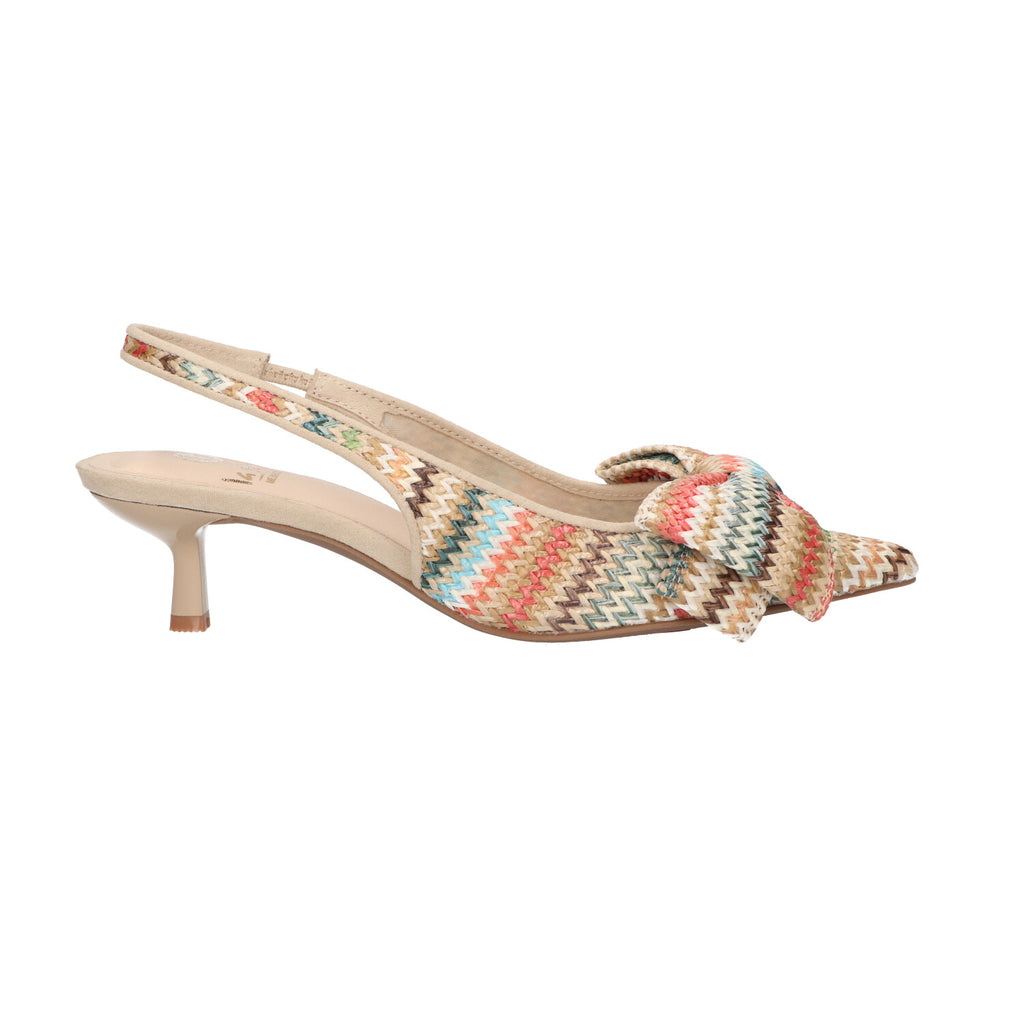 Slingback multicolor raffia met strik