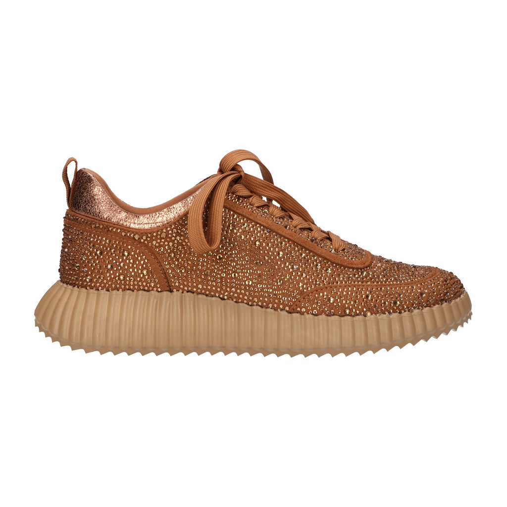 Sneaker met steentjes bruin textiel