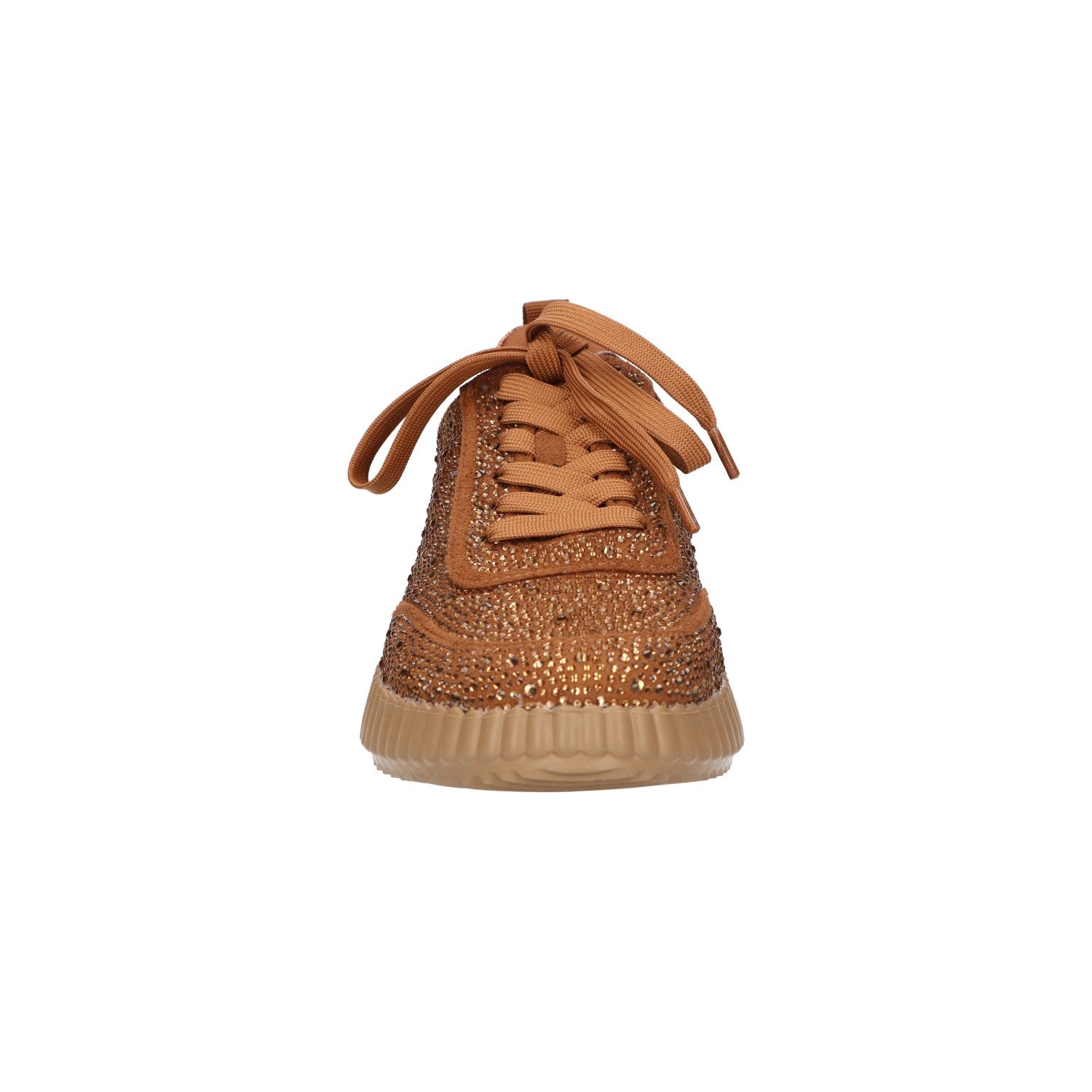 Sneaker met steentjes bruin textiel