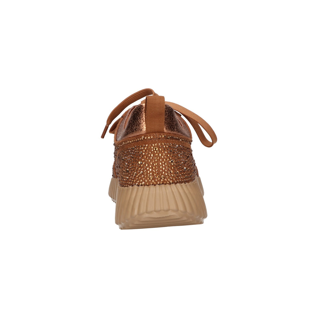 Sneaker met steentjes bruin textiel