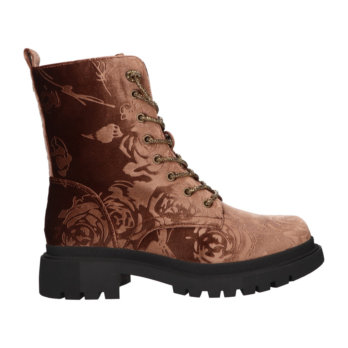 Veterboots bruin velvet met bloemenprint