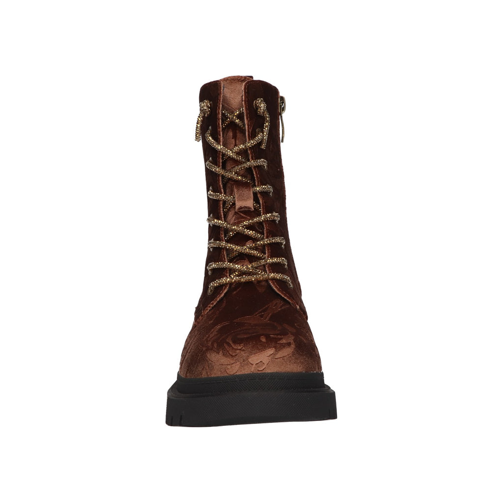Veterboots bruin velvet met bloemenprint