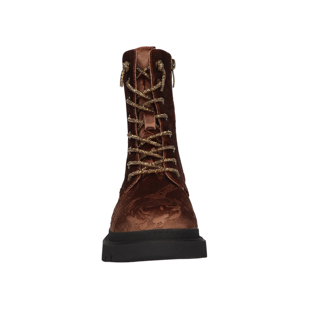 Veterboots bruin velvet met bloemenprint