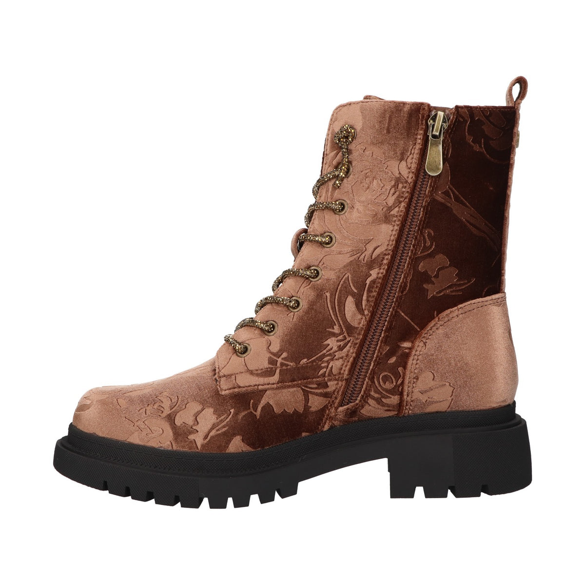 Veterboots bruin velvet met bloemenprint