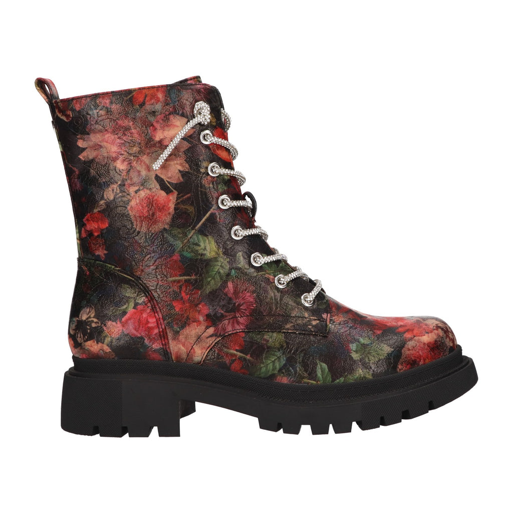 Zwarte veterboots met bloemenprint