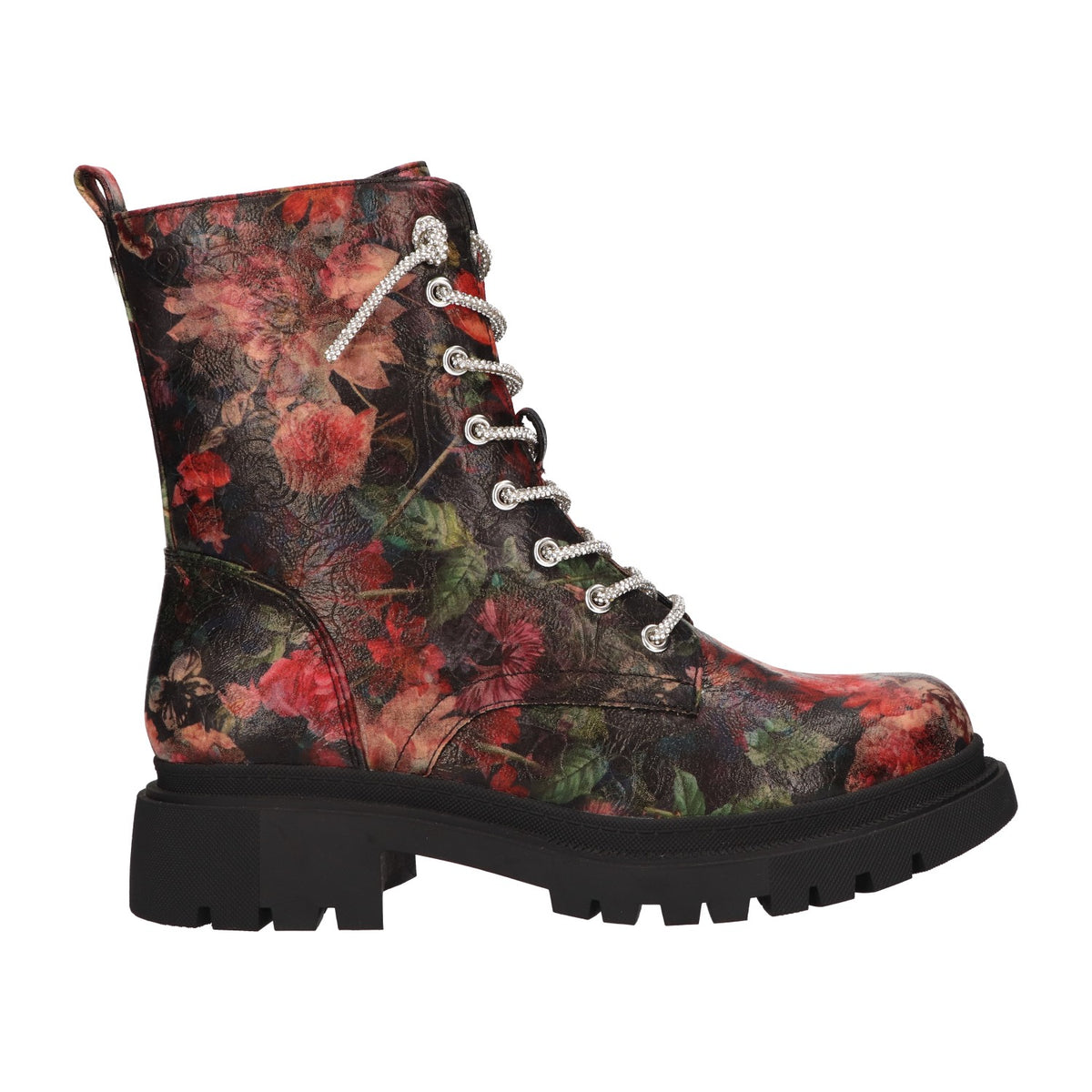 Zwarte veterboots met bloemenprint