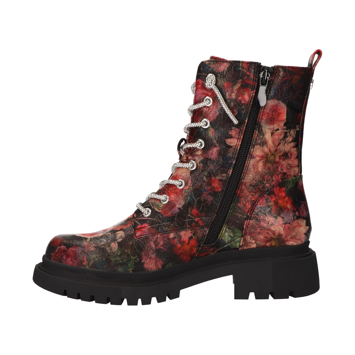 Zwarte veterboots met bloemenprint