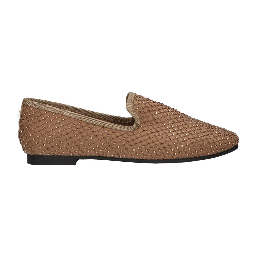 Loafer met steentjes bruin textiel