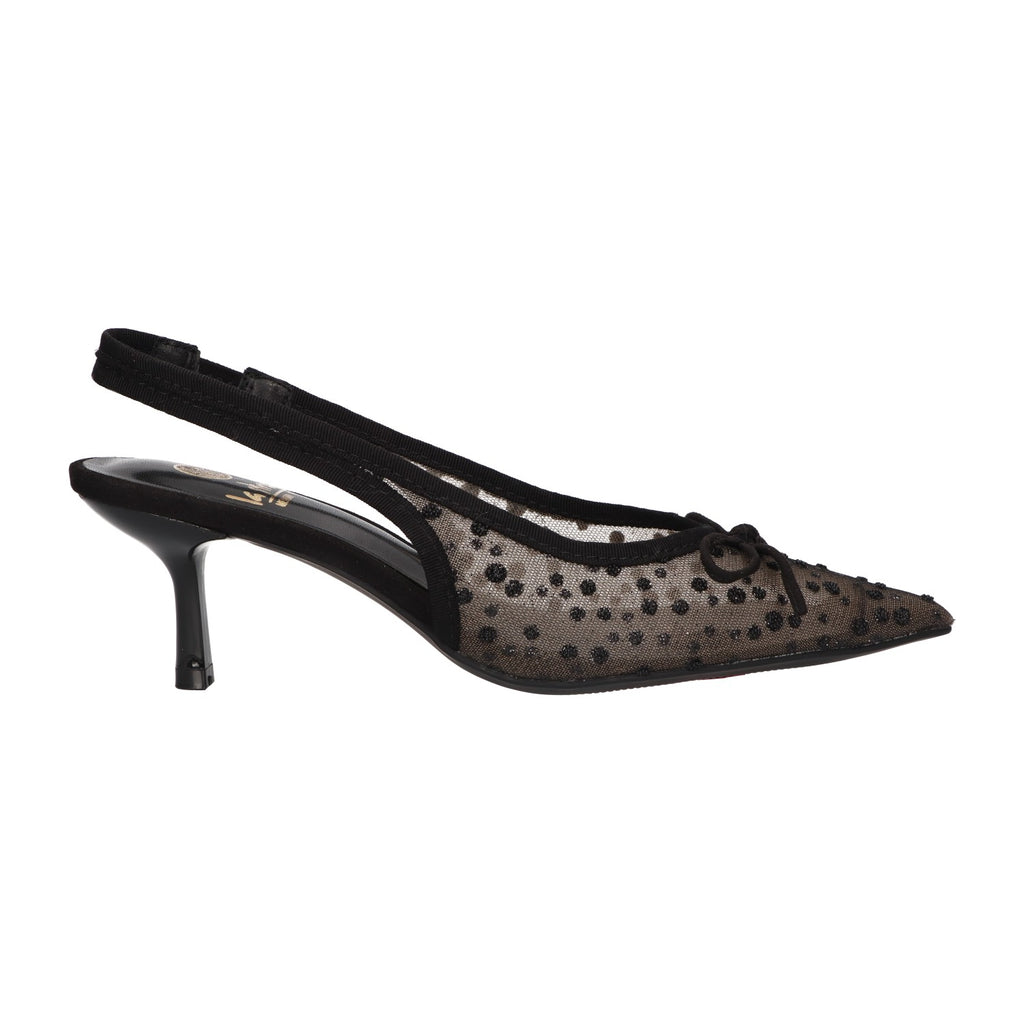 Slingback met glitter zwart mesh