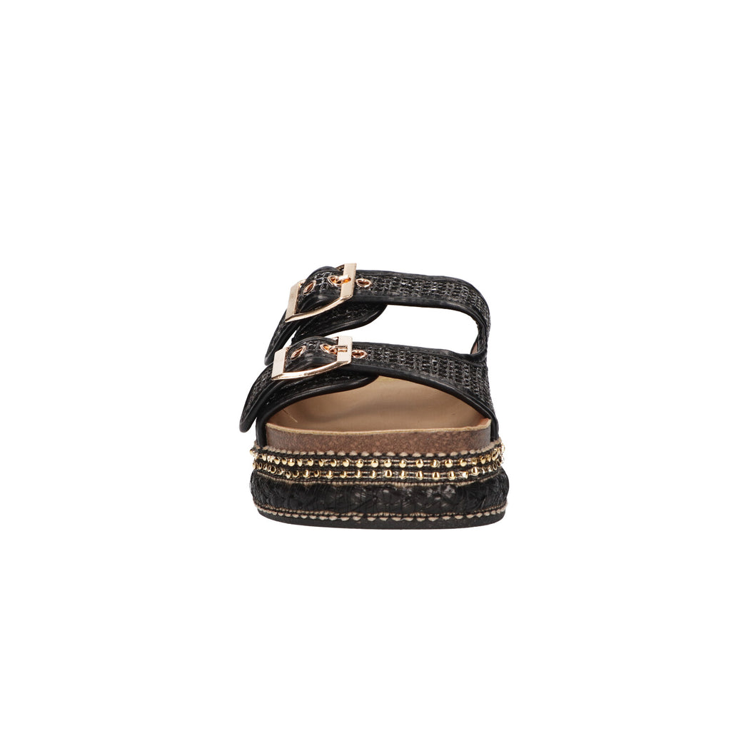 Platform slipper zwart textiel