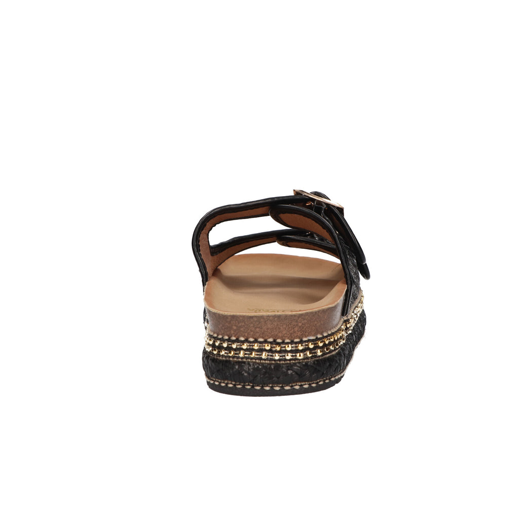 Platform slipper zwart textiel