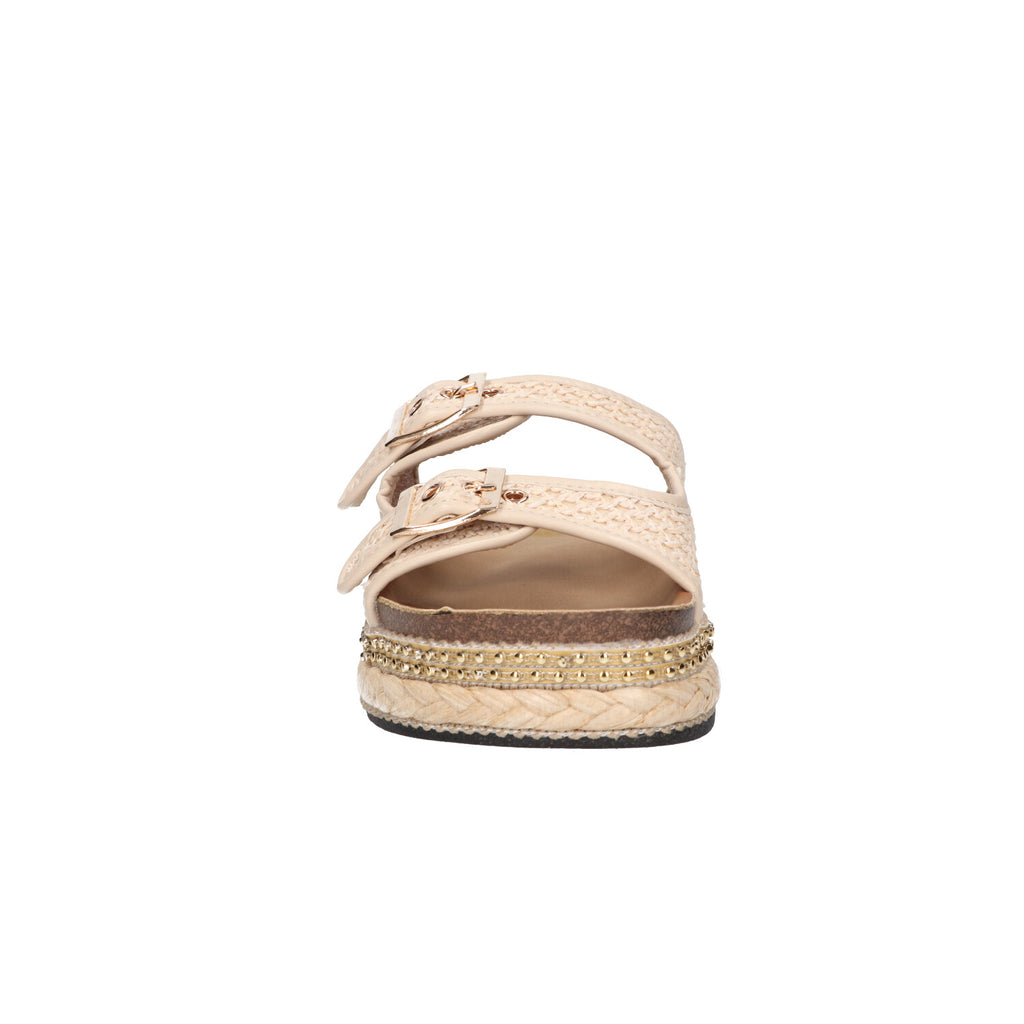 Platform slipper beige textiel