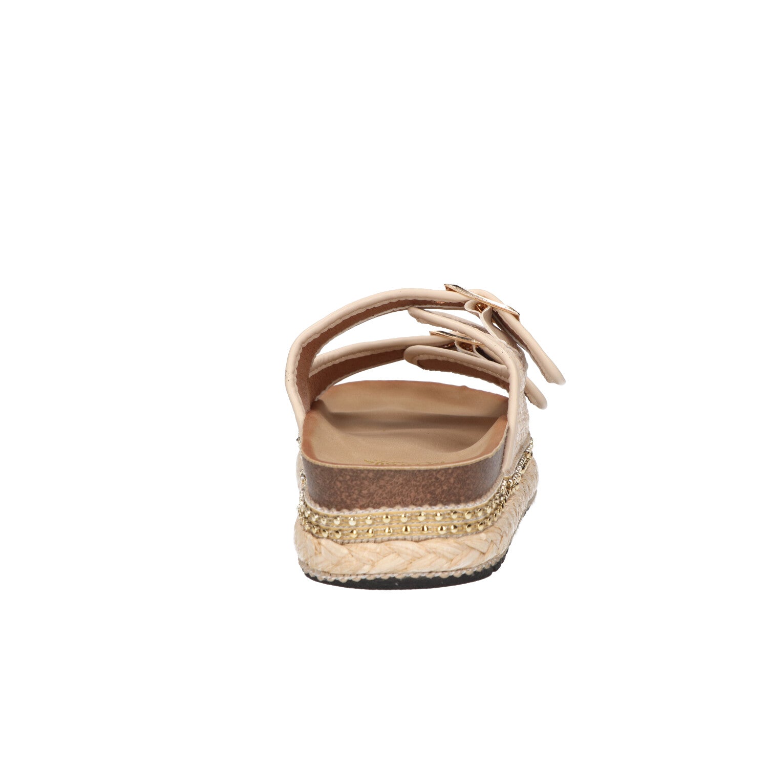 Platform slipper beige textiel