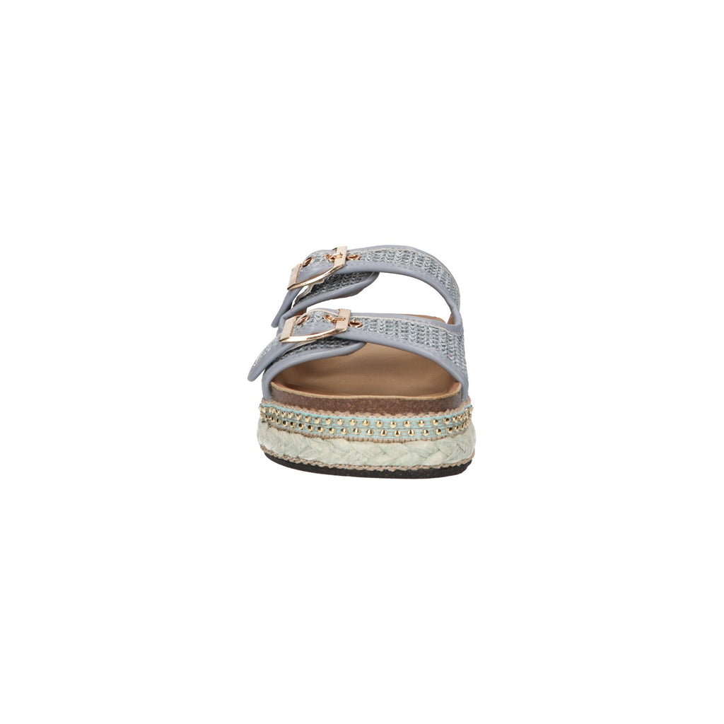 Platform slipper lichtblauw textiel