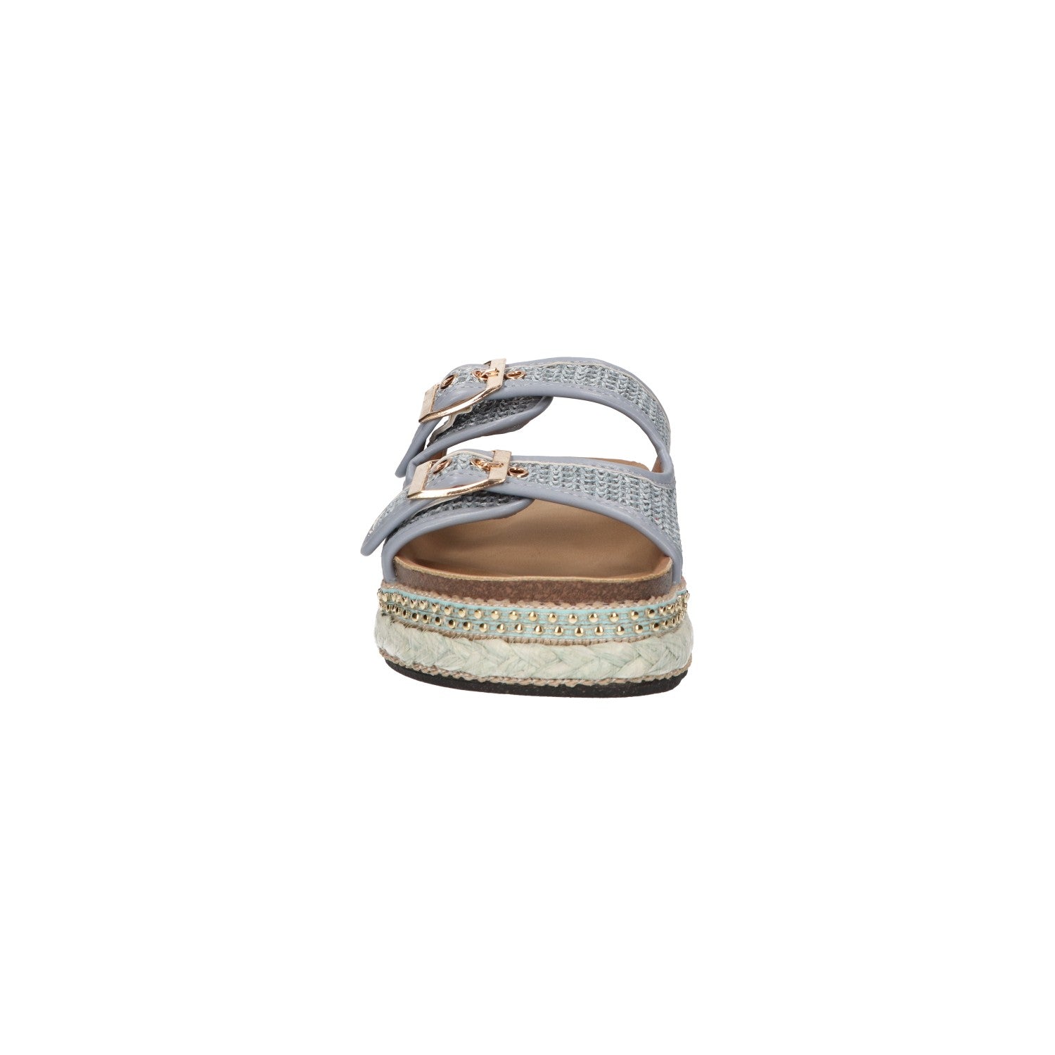 Platform slipper lichtblauw textiel