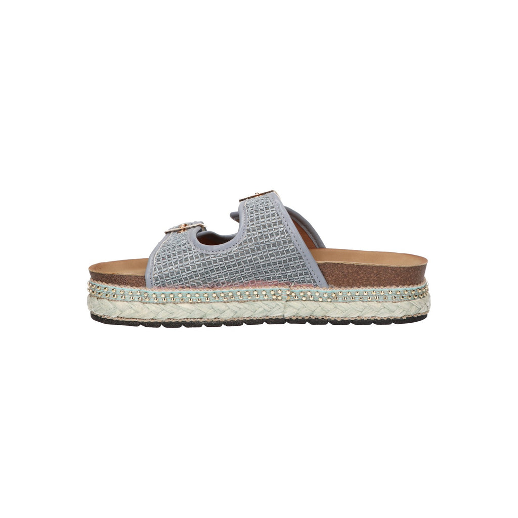 Platform slipper lichtblauw textiel
