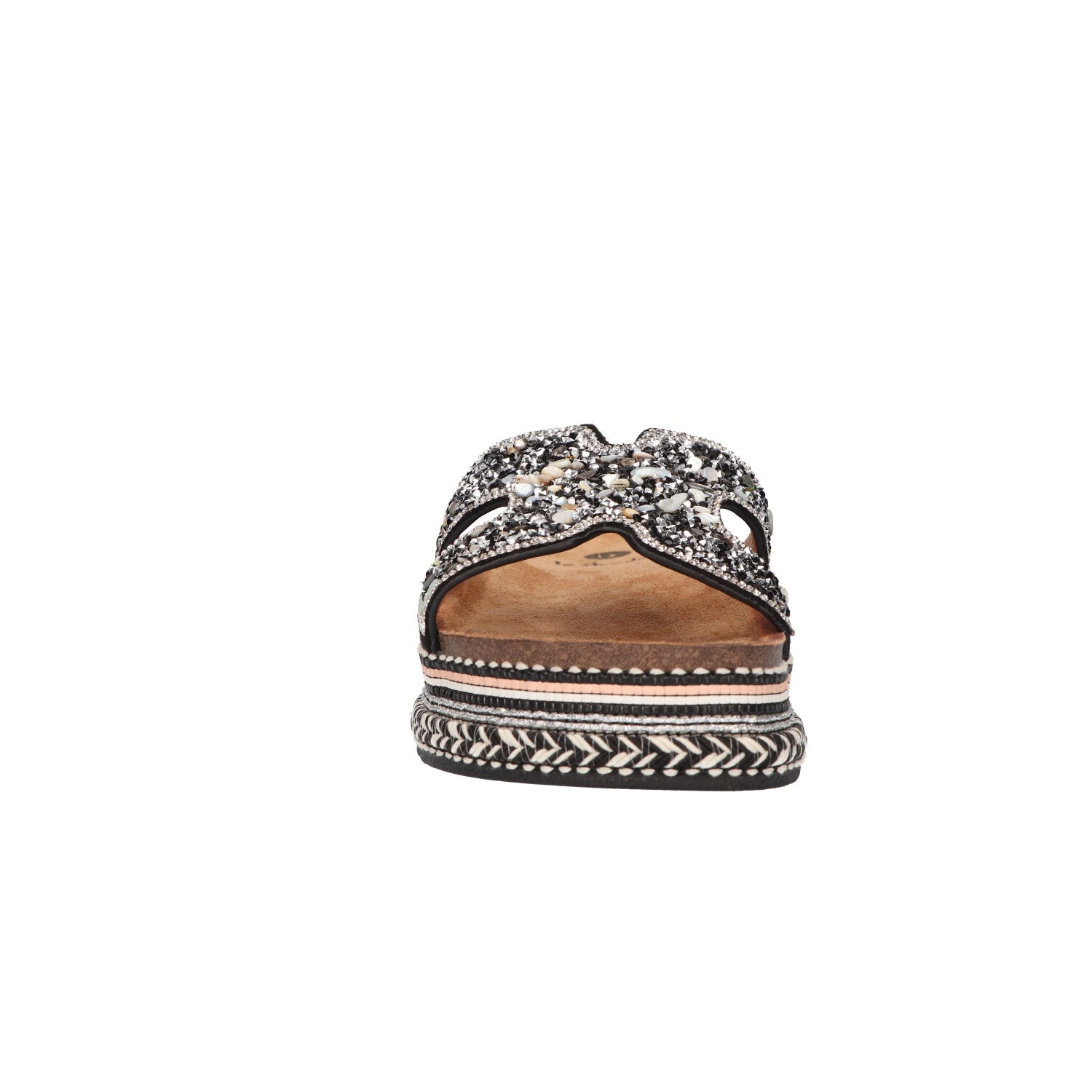 Platform slipper zwart textiel