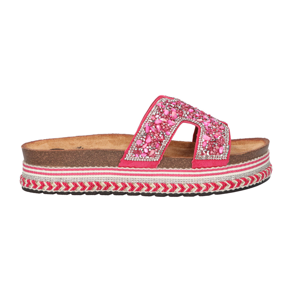 Platform slipper roze textiel