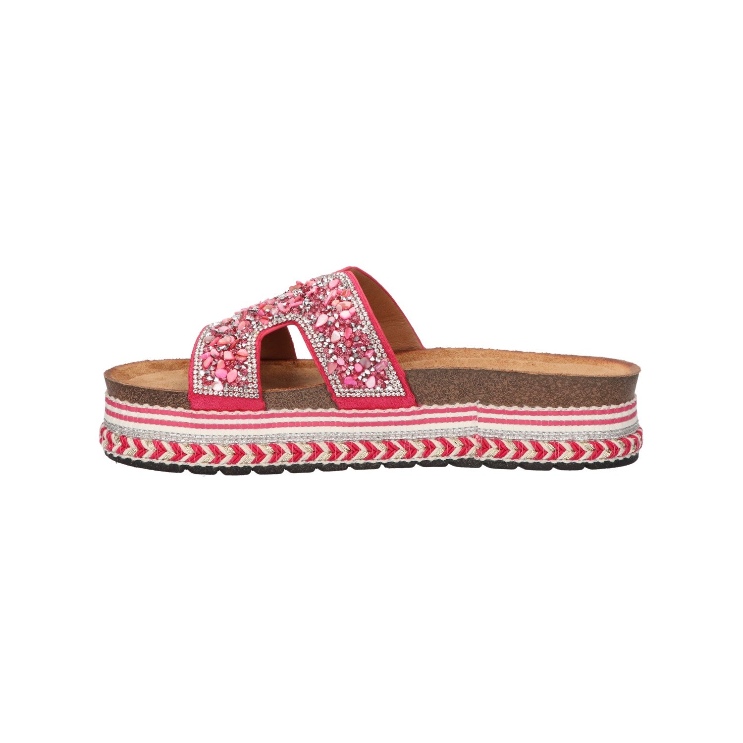 Platform slipper roze textiel