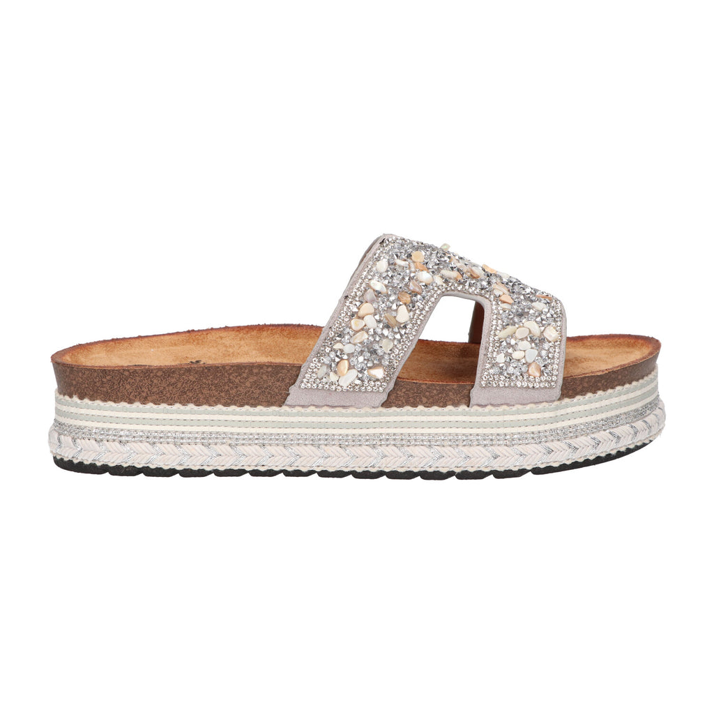 Platform slipper zilver textiel