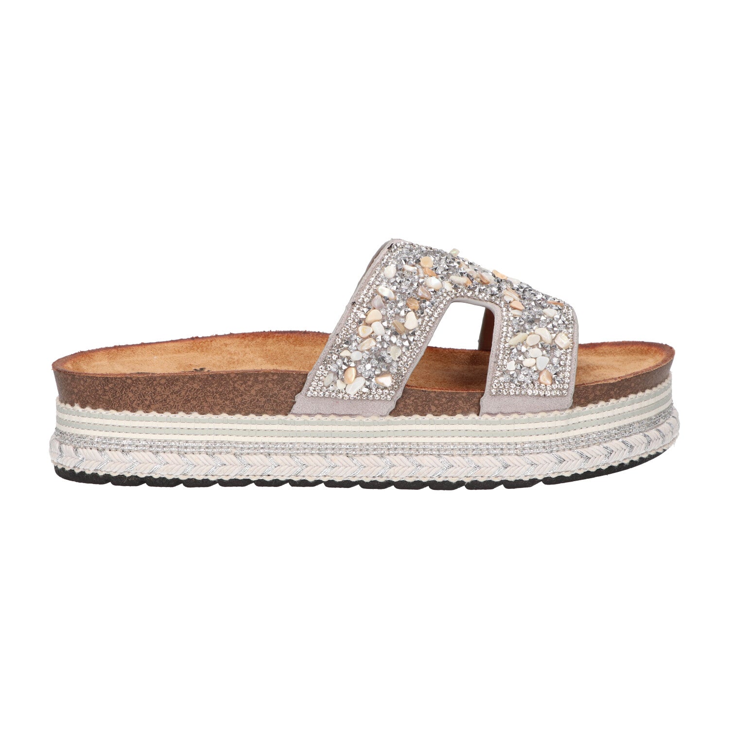 Platform slipper zilver textiel