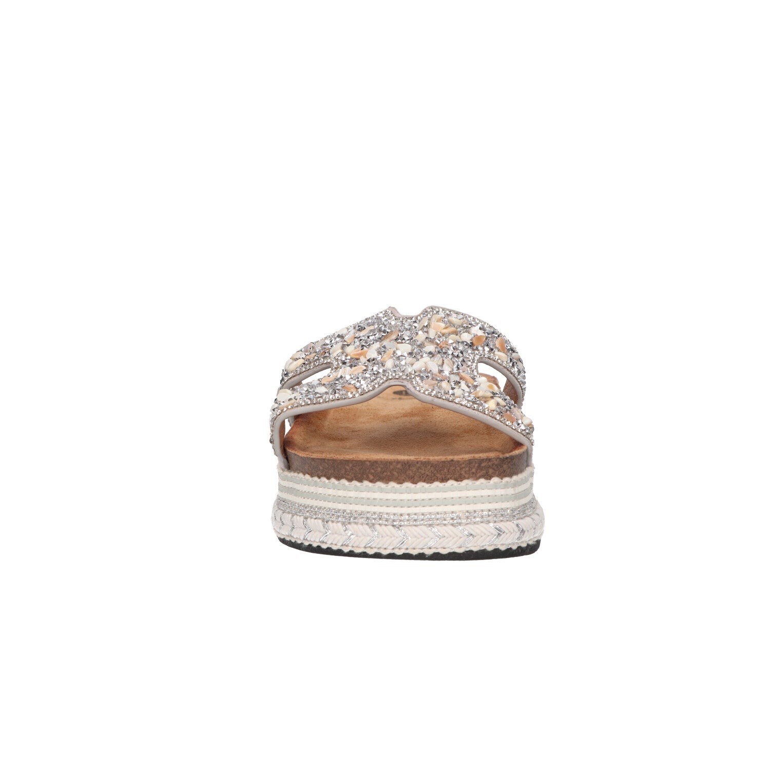 Platform slipper zilver textiel