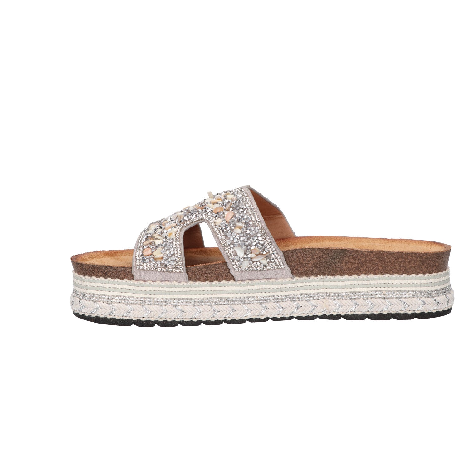 Platform slipper zilver textiel